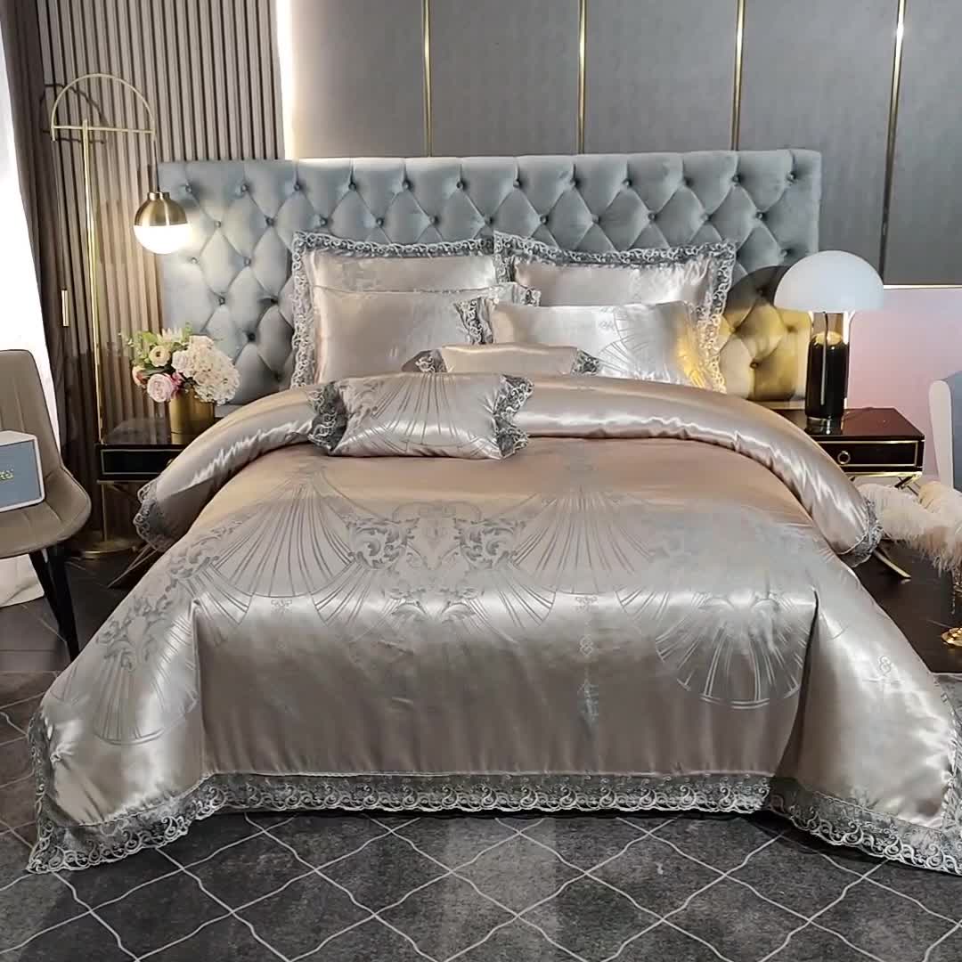 91家纺网 家纺一手货源 找家纺 提花大世界2023新款布拉诺蕾丝提花莫代尔四件套爱尚-富贵银