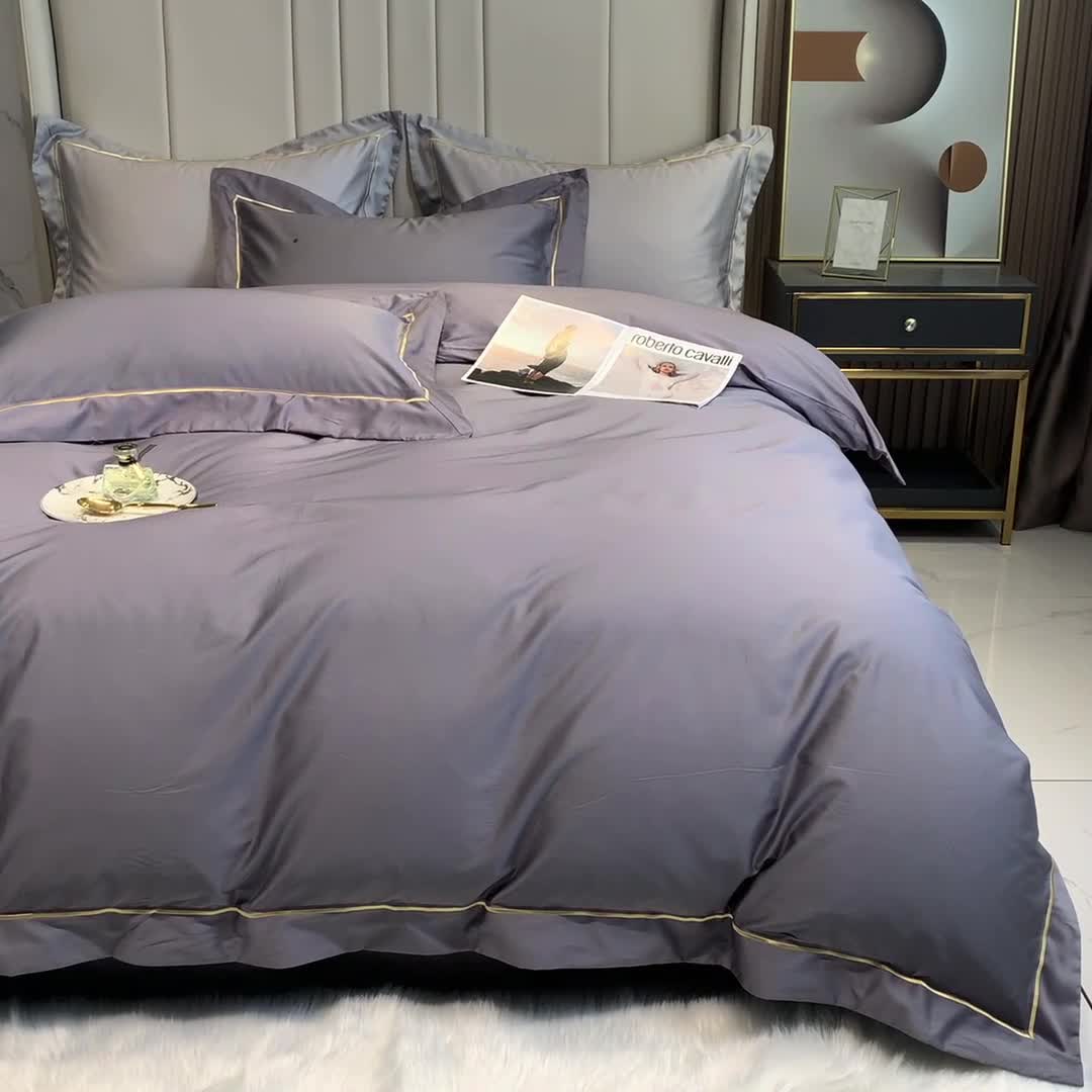 91家纺网 家纺一手货源 找家纺 榻尚家居2021新款长绒棉简约轻奢四件套 魅-深灰