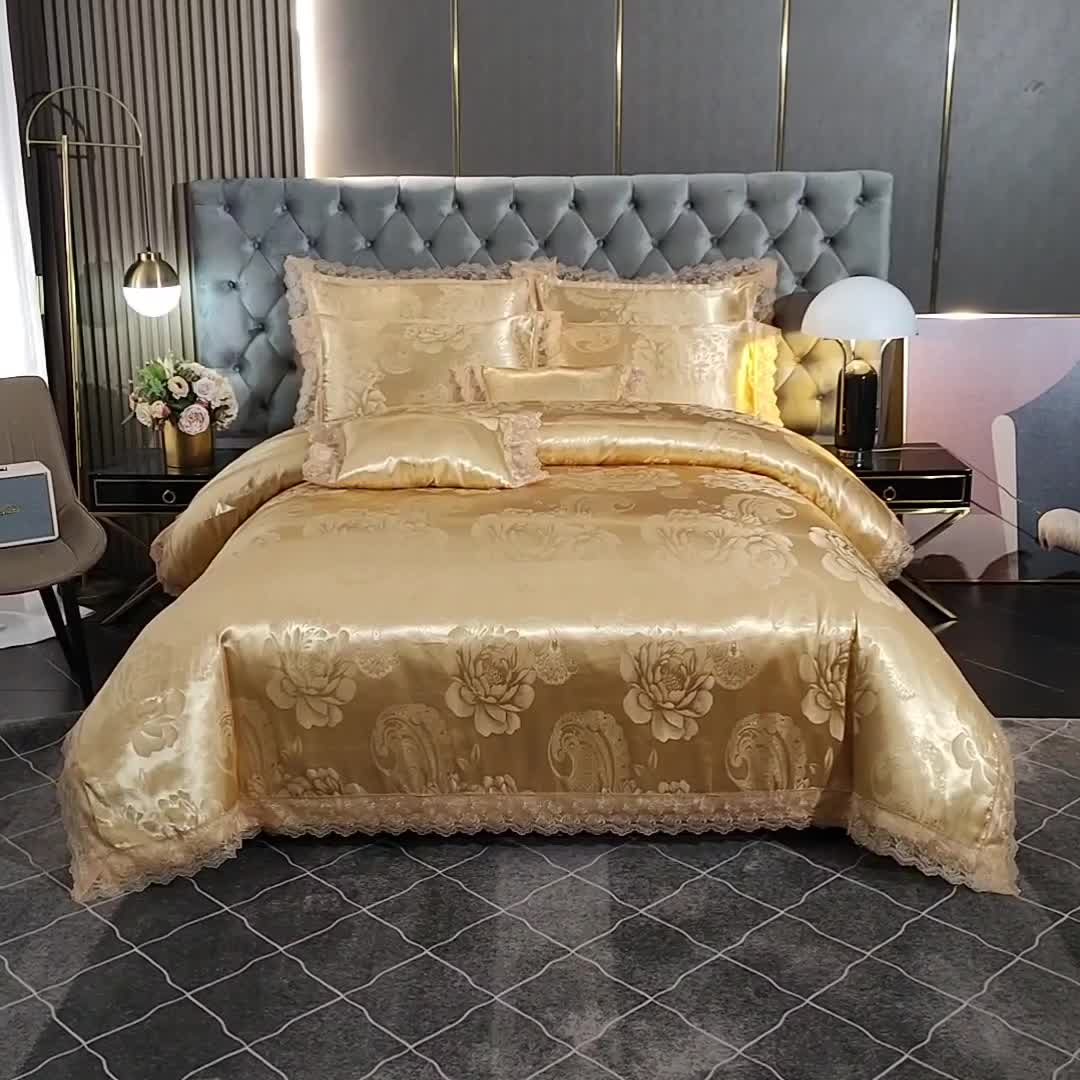 91家纺网 家纺一手货源 找家纺 提花大世界 新款布拉诺蕾丝提花莫代尔四件套花间飞舞-金驼