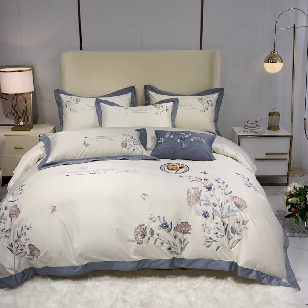 91家纺网 家纺一手货源 找家纺 品家居 2021新款180支长绒棉四件套-蝶舞恋花 白