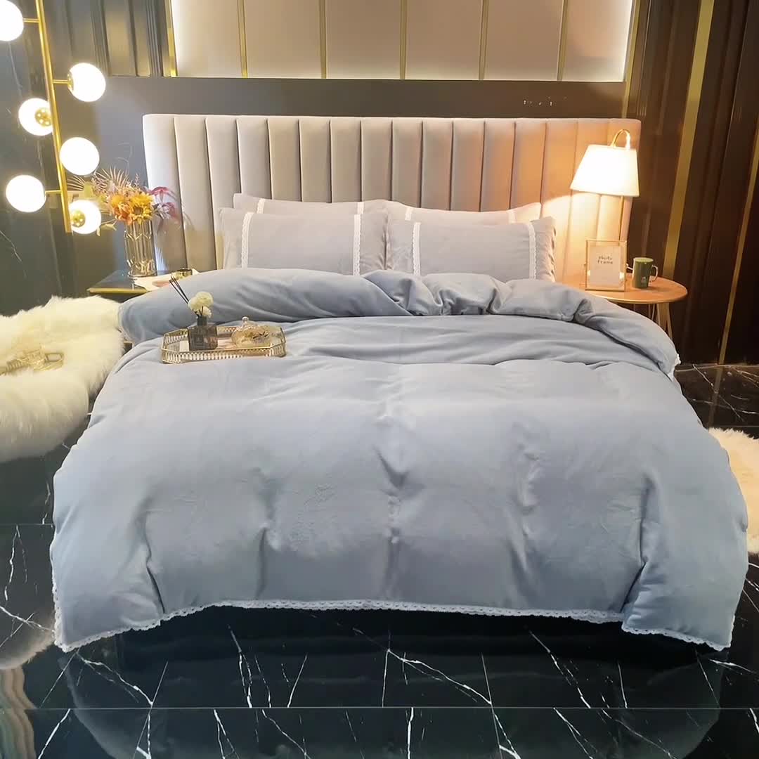 91家纺网 家纺一手货源 找家纺 琪琪阁家纺 2021新款纯色牛奶绒四件套 绅士灰