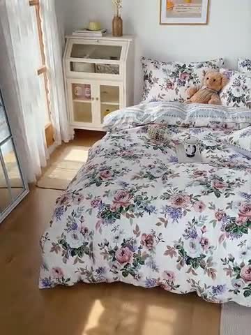 91家纺网 家纺一手货源 找家纺 沐棉 2021新款13370全棉印花四件套-花园 绮罗香