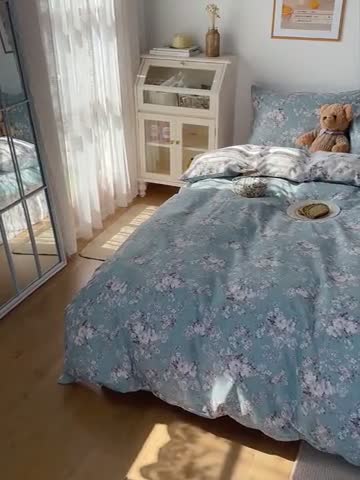 91家纺网 家纺一手货源 找家纺 沐棉 2021新款13370全棉印花四件套-花园 索菲