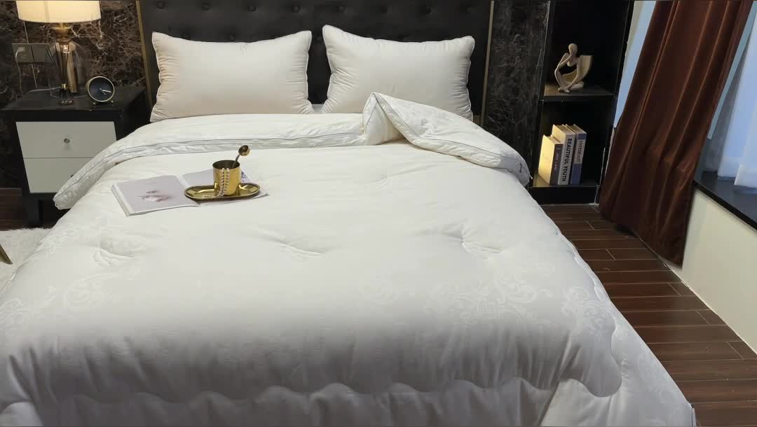 91家纺网 家纺一手货源 找家纺 紫乐家纺2024新款全棉纯棉提花拉链式大豆纤维子母被加厚冬被被子被芯 白色