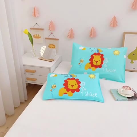 91家纺网 家纺一手货源 找家纺 吉咪兔家纺 2022新款13372纯棉卡通定位枕套 丛林狮子