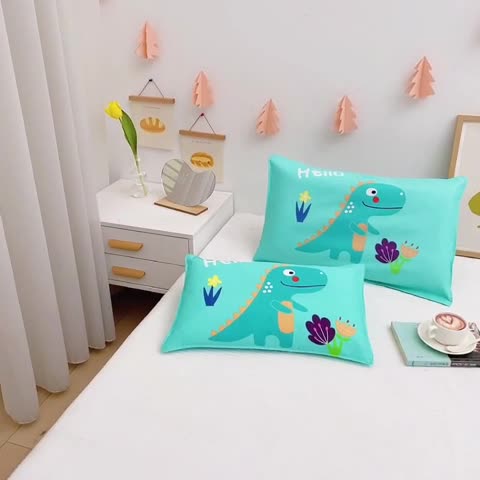 91家纺网 家纺一手货源 找家纺 吉咪兔家纺 2022新款13372纯棉卡通定位枕套 大恐龙