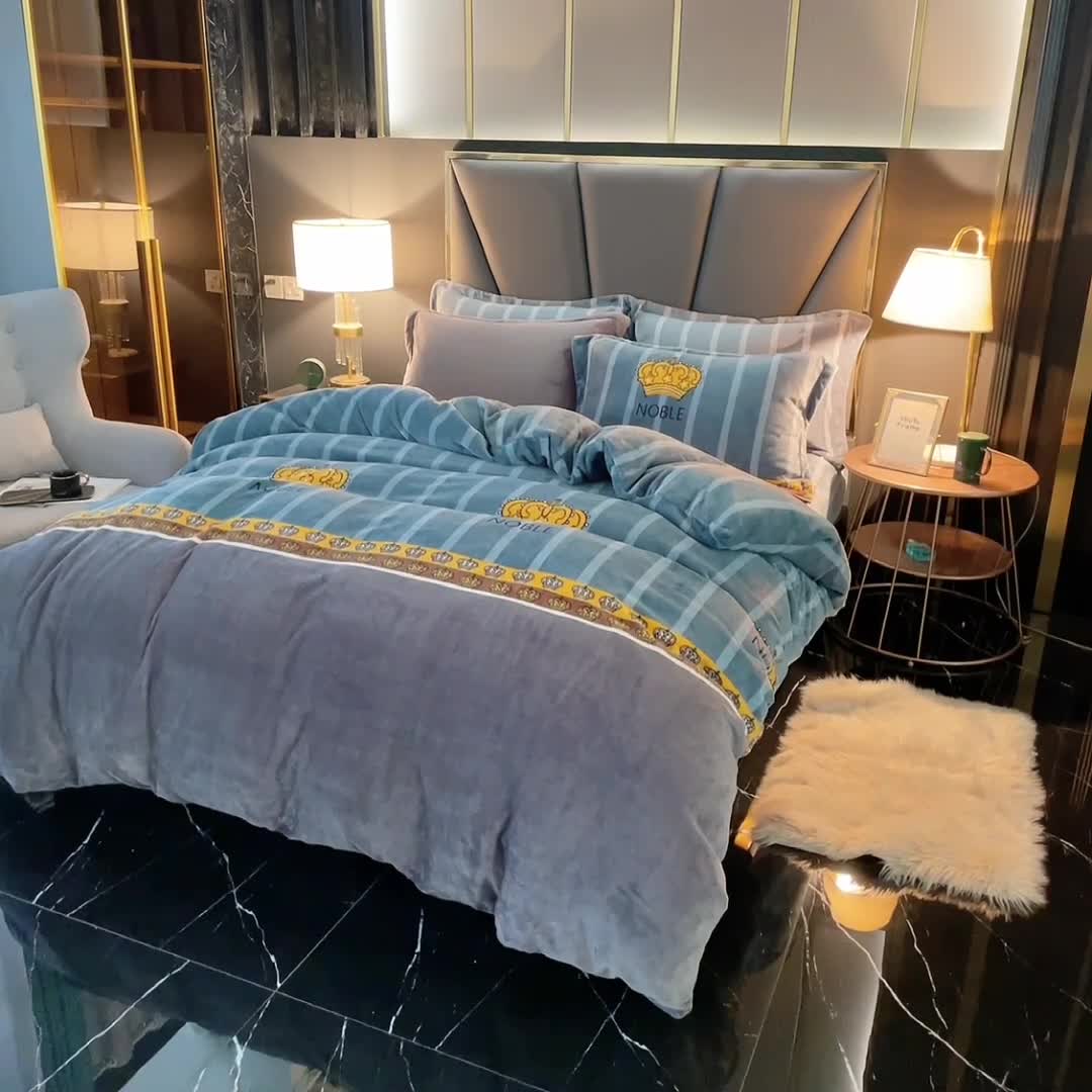 91家纺网 家纺一手货源 找家纺 锦罗绣 2021新款牛奶绒印花四件套 皇冠