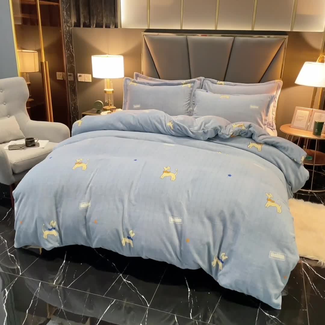 91家纺网 家纺一手货源 找家纺 锦罗绣 2021新款牛奶绒印花四件套 史努比