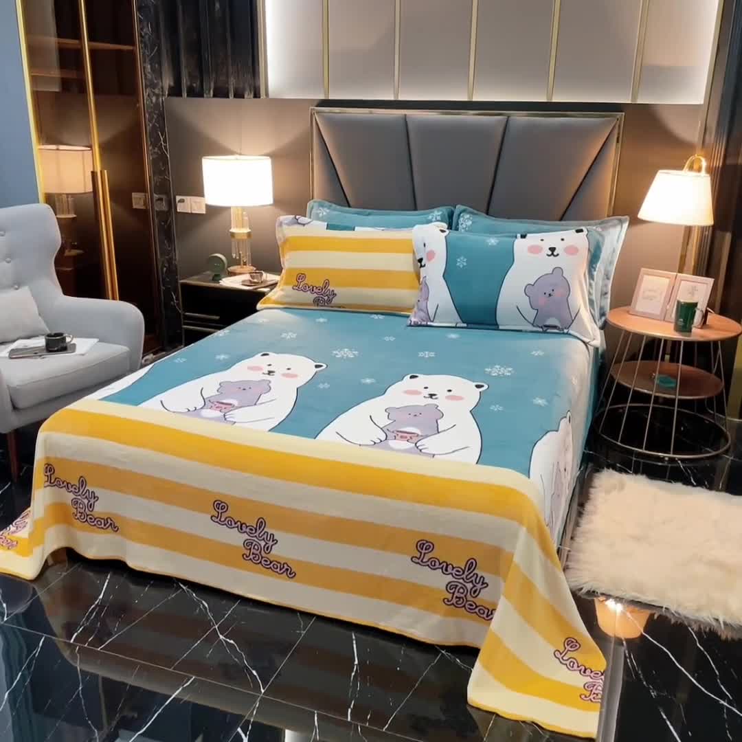 91家纺网 家纺一手货源 找家纺 锦罗绣 2021新款牛奶绒印花单品床单 大白