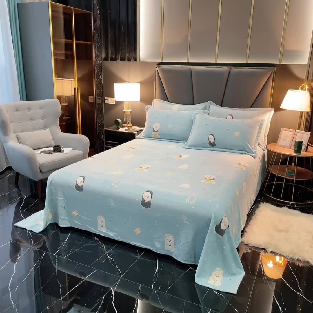 91家纺网 家纺一手货源 找家纺 锦罗绣 2021新款牛奶绒印花单品床单 绒球