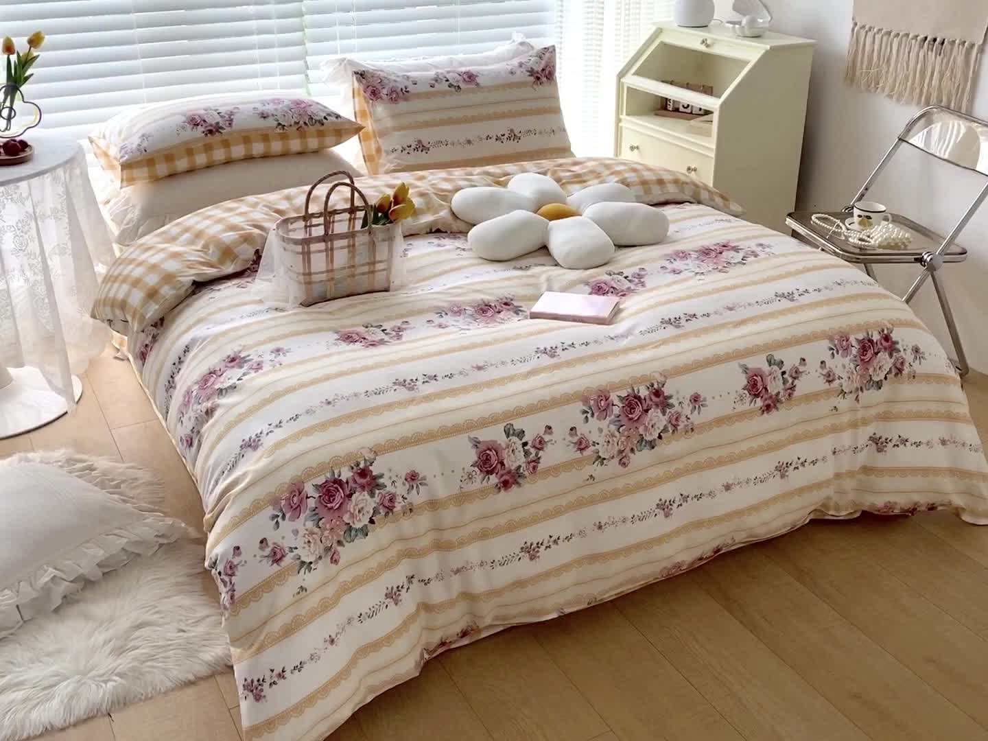 91家纺网 家纺一手货源 找家纺 2021新印花全棉纯棉四件套学生宿舍三件套 花香