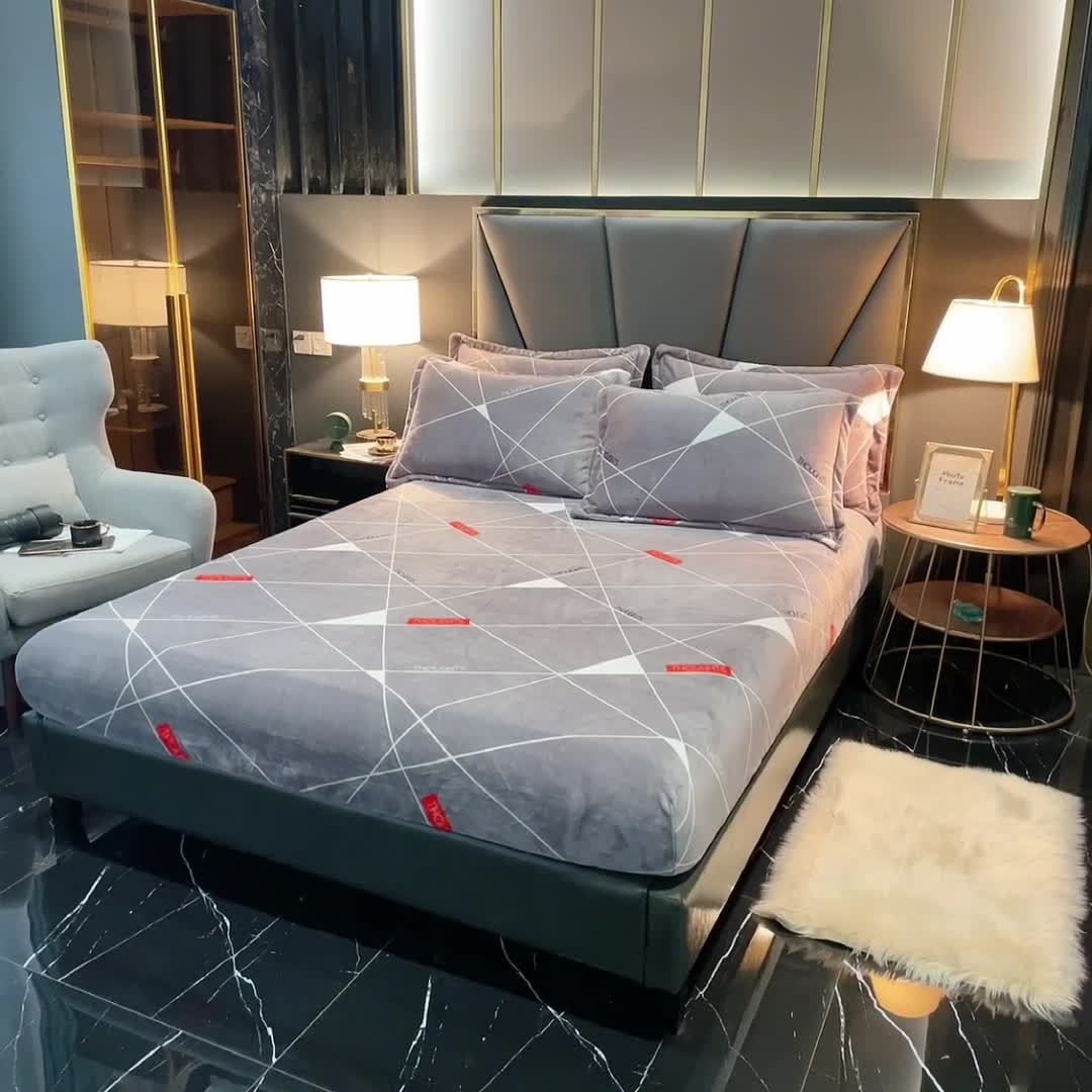 91家纺网 家纺一手货源 找家纺 锦罗绣 2021新款牛奶绒印花单品床笠几何梦想