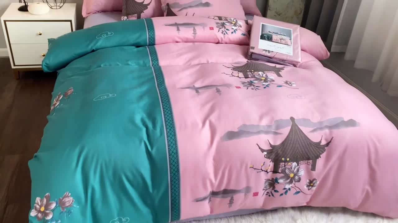 91家纺网 家纺一手货源 找家纺 （总）优尚 2021新款亲肤磨毛中国风大版花系列四件套