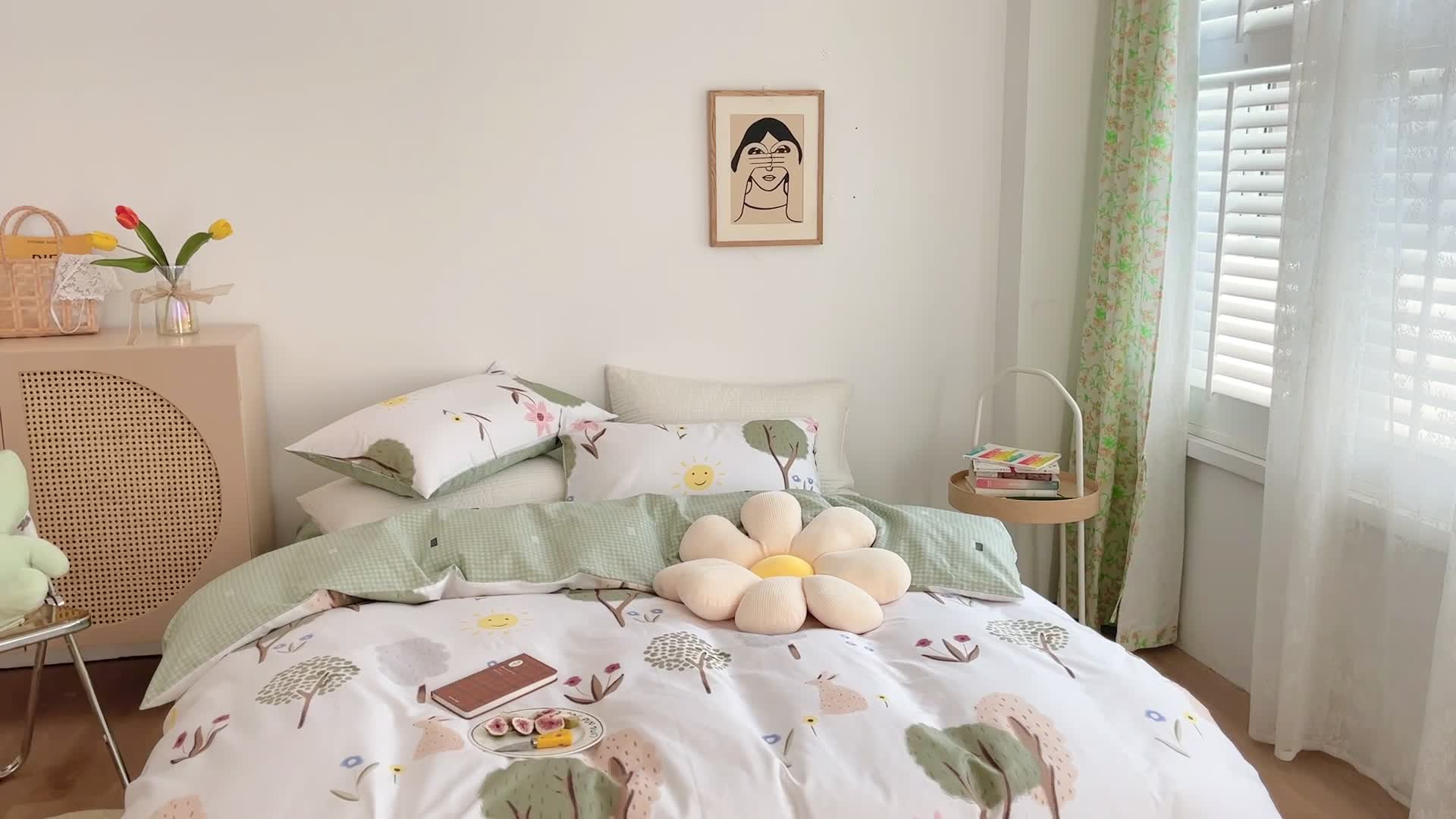 91家纺网 家纺一手货源 找家纺 时年 2021新款40S全棉印花四件套小可爱系列 树林生活