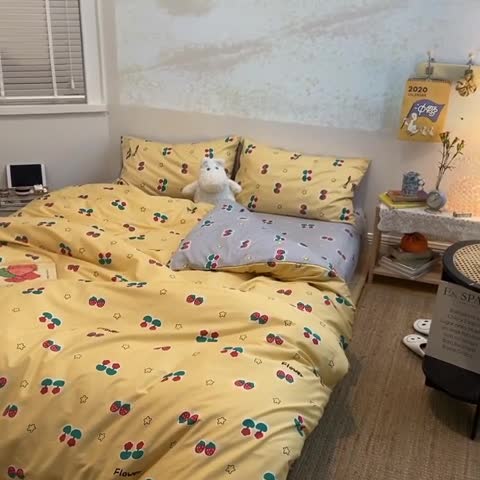 91家纺网 家纺一手货源 找家纺 绫韵 2021新款13070全棉四件套初夏物语草莓乖乖