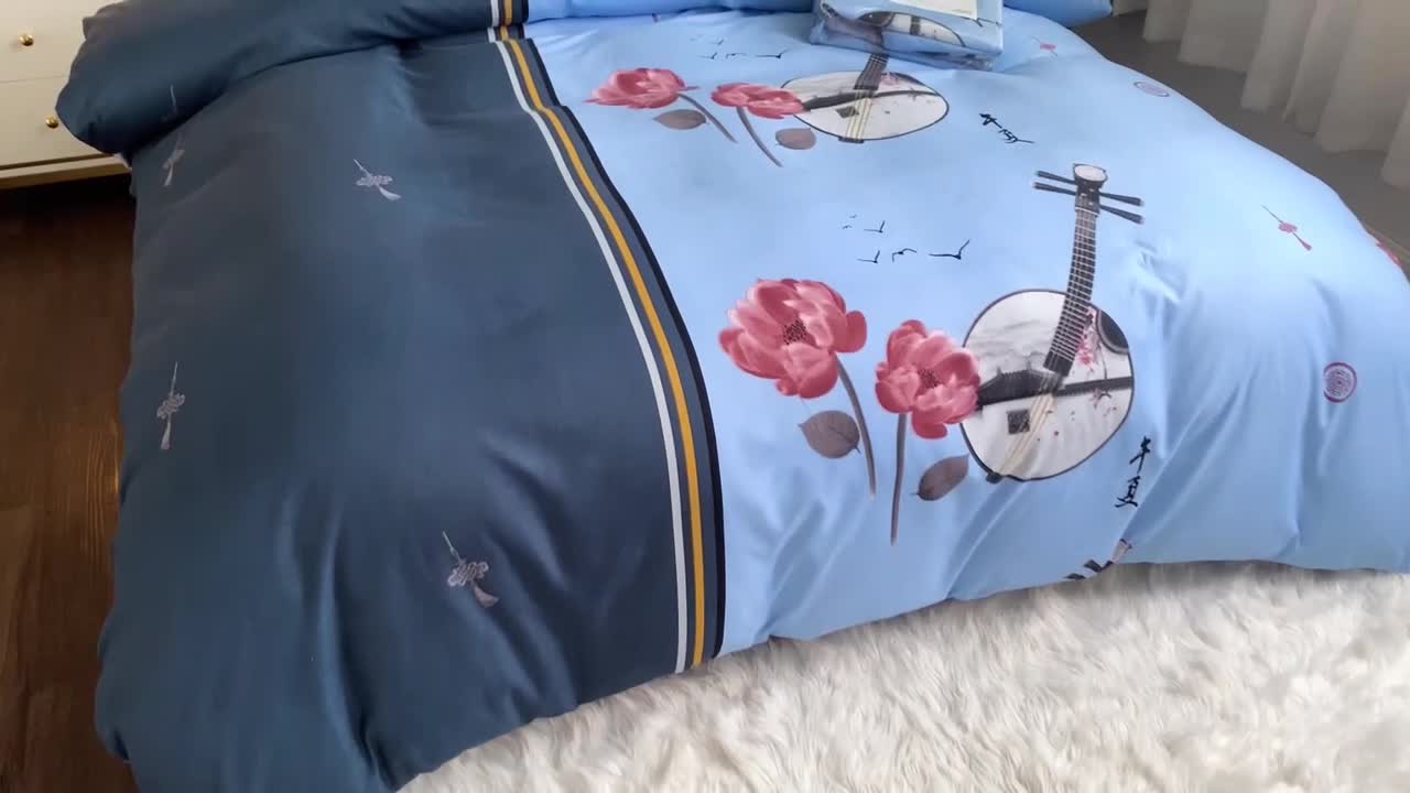 91家纺网 家纺一手货源 找家纺 优尚 2021新款亲肤磨毛中国风大版花系列四件套 白薇琵琶