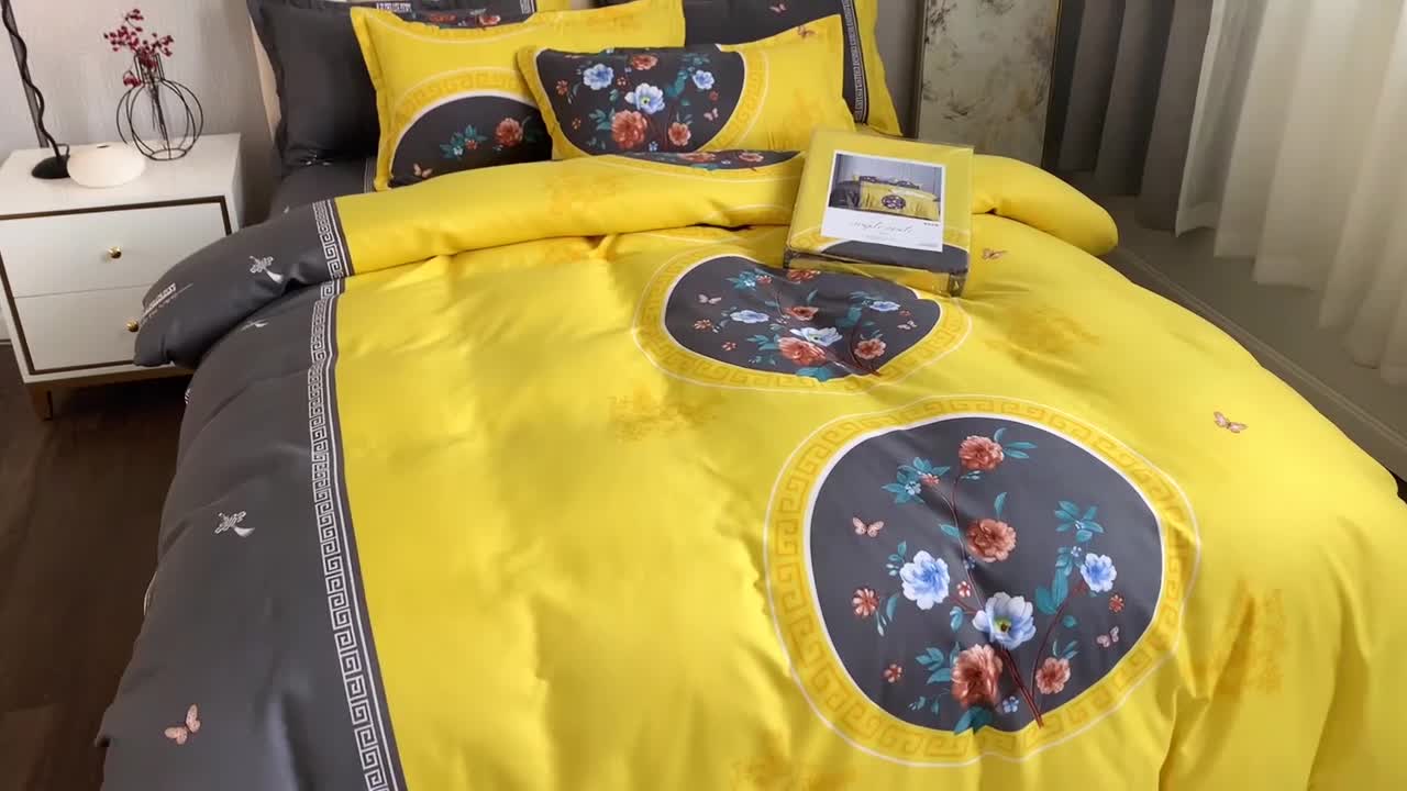 91家纺网 家纺一手货源 找家纺 优尚 2021新款亲肤磨毛中国风大版花系列四件套 黑金皇朝