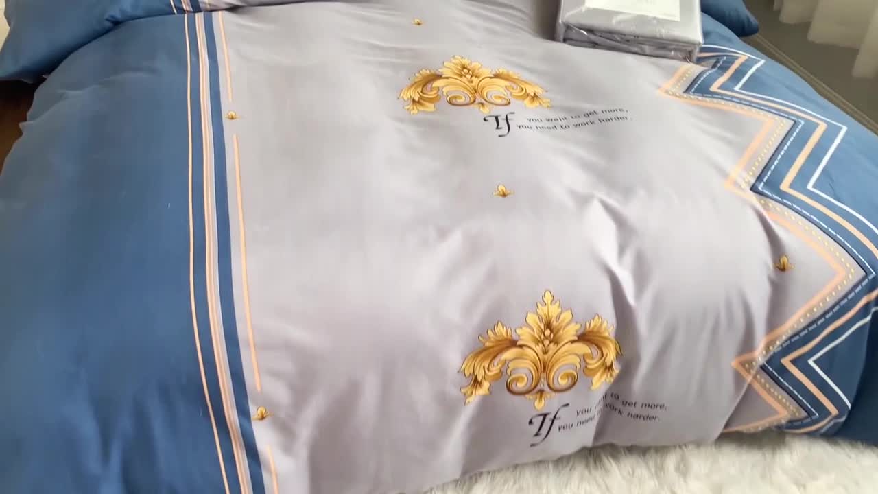 91家纺网 家纺一手货源 找家纺 优尚 2021新款亲肤磨毛中国风大版花系列四件套 华荣蓝玉