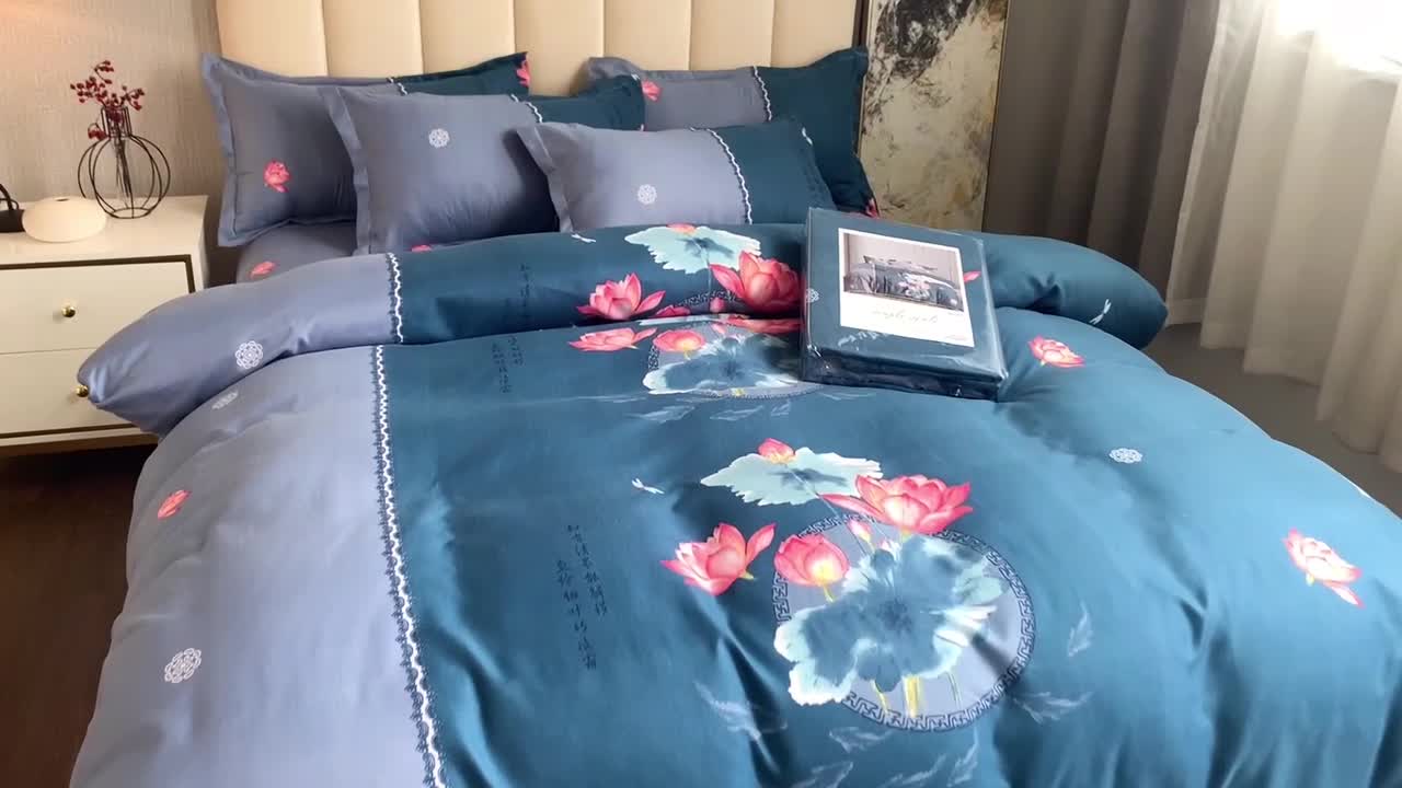 91家纺网 家纺一手货源 找家纺 优尚 2021新款亲肤磨毛中国风大版花系列四件套 陌上花开