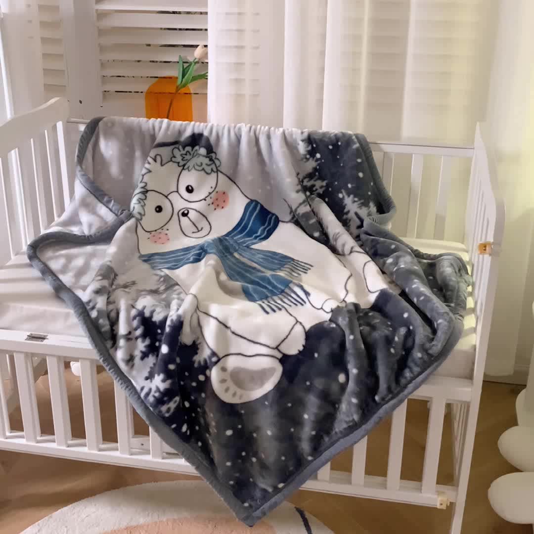 91家纺网 家纺一手货源 找家纺 凯轩毛毛毯毯子 加大加厚儿童云毛毯毯子 围巾熊灰