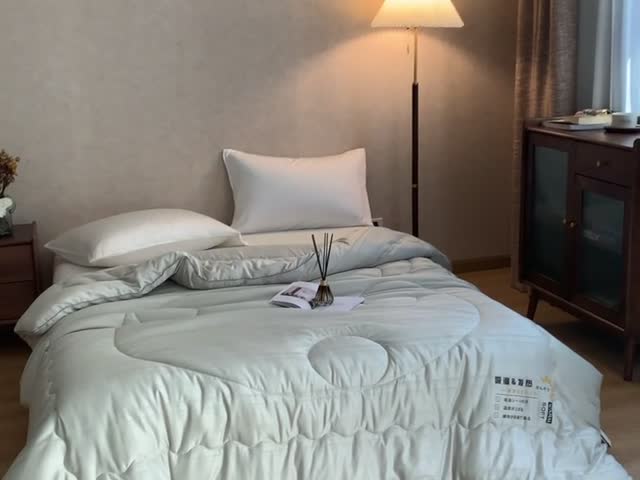 91家纺网 家纺一手货源 找家纺 木堇2021日式贡缎吸湿发热提花大豆纤维被子被芯春秋被高级灰