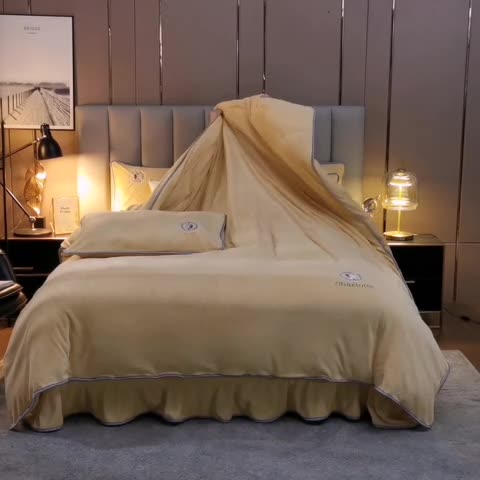 91家纺网 家纺一手货源 找家纺 迷仙巢 2021新款牛奶绒系列四件套典雅 典雅-鹅蛋黄