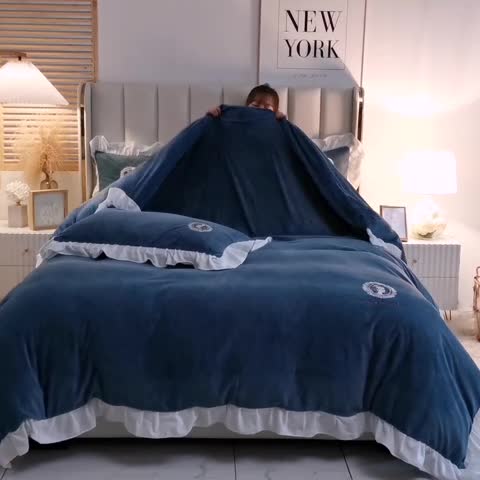 91家纺网 家纺一手货源 找家纺 迷仙巢 2021新款牛奶绒系列四件套公主 公主-宾利蓝