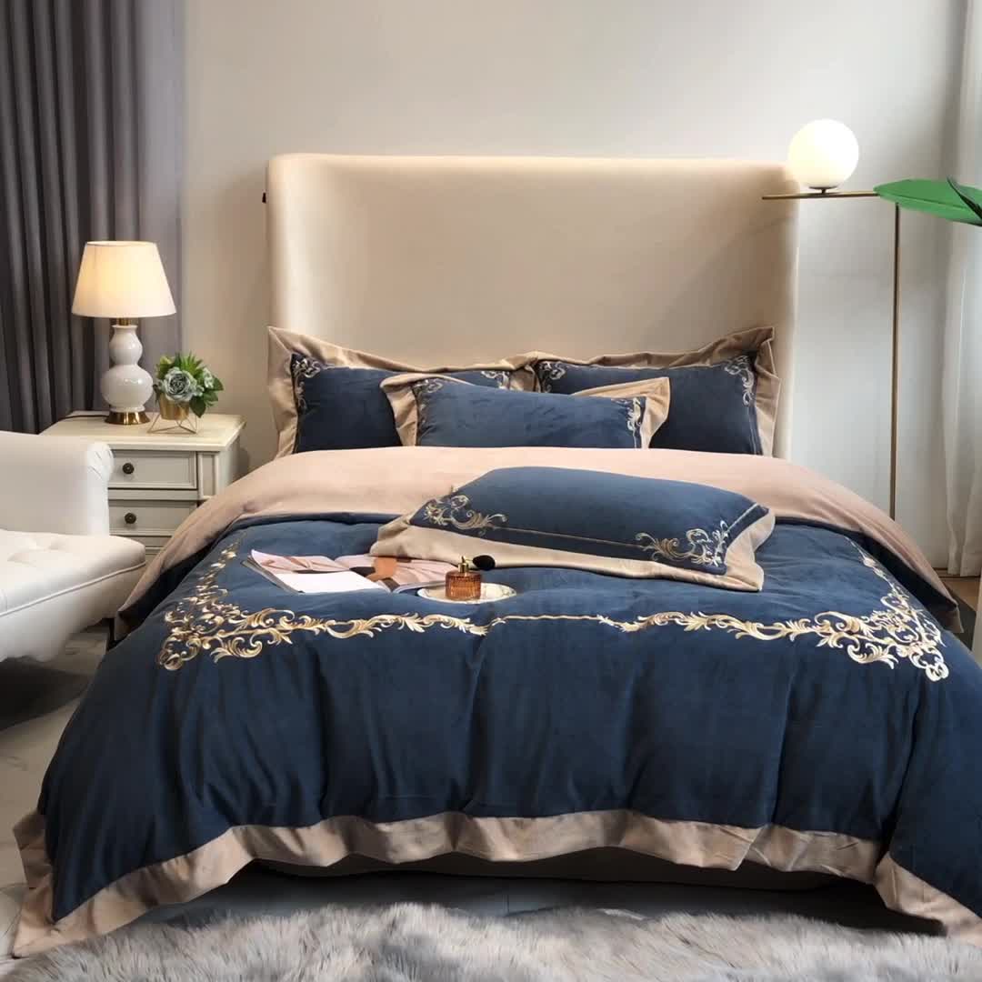 91家纺网 家纺一手货源 找家纺 馨蕊2021秋冬轻奢煦暖绒 巴比伦系列 巴比伦-藏蓝