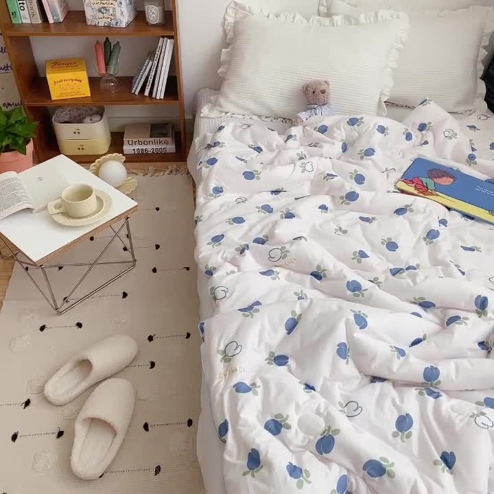 91家纺网 家纺一手货源 找家纺 星期八 2021新款大豆针织春秋被冬被蓝玫瑰