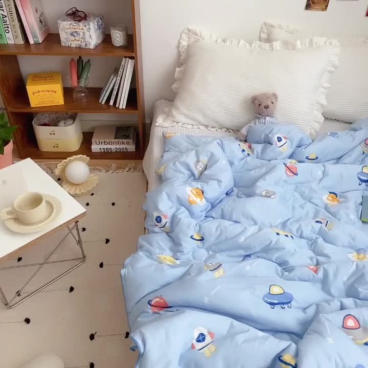 91家纺网 家纺一手货源 找家纺 星期八 2021新款大豆针织春秋被冬被星球蓝