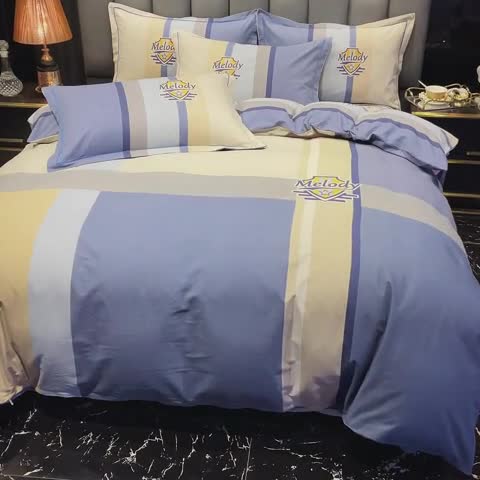 91家纺网 家纺一手货源 找家纺 金爱家 2021新款大版磨毛条格简约四件套圣保罗