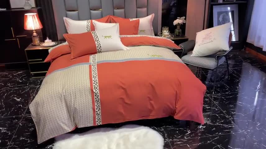 91家纺网 家纺一手货源 找家纺 金爱家 2021新款大版磨毛条格简约四件套威登-桔