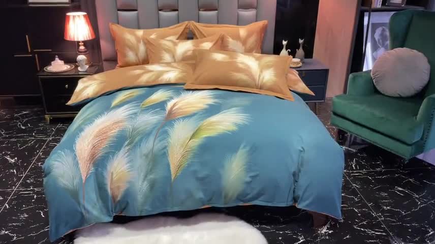 91家纺网 家纺一手货源 找家纺 金爱家 2021新款大版磨毛条格简约四件套金穗时光