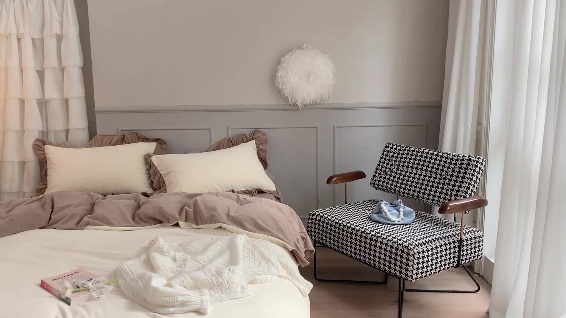 91家纺网 家纺一手货源 找家纺 （总）时年 2021新款婴肤绒纯色花边款四件套