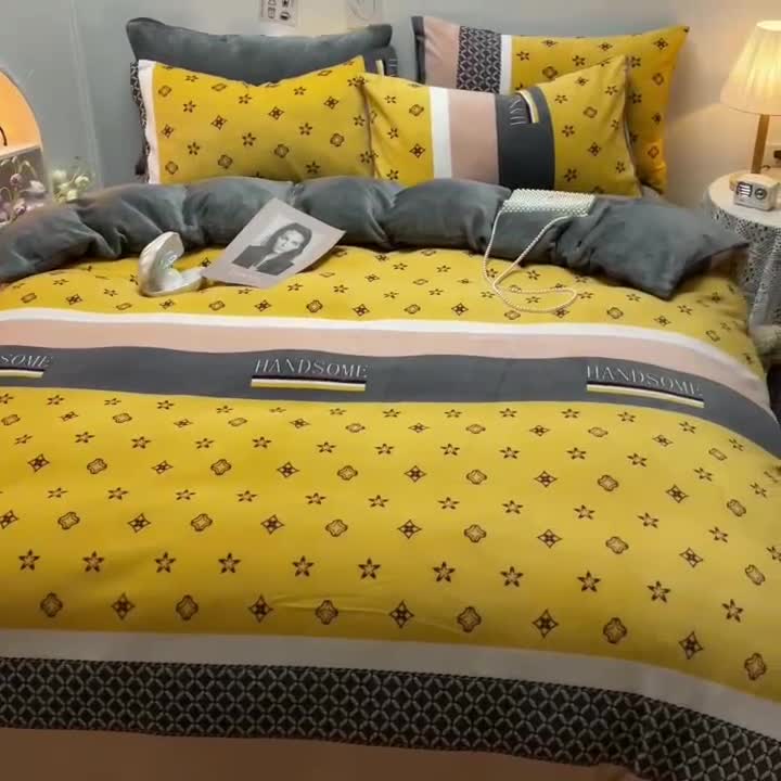 91家纺网 家纺一手货源 找家纺 芃成家纺 2021新款牛奶绒印花四件套 文森特