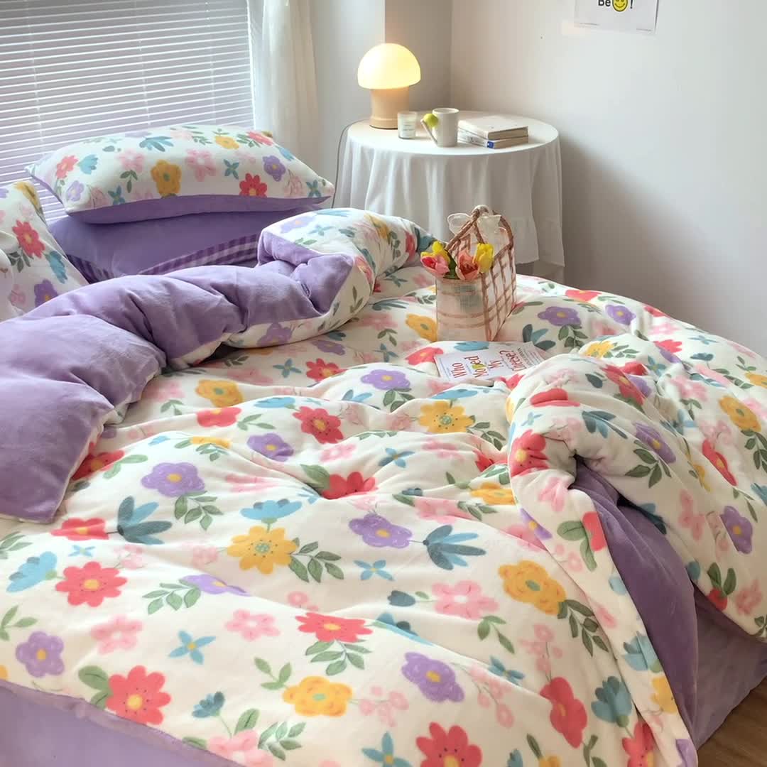 91家纺网 家纺一手货源 找家纺 安哆啦 2021新款220g牛奶绒简约款四件套 蝶恋花