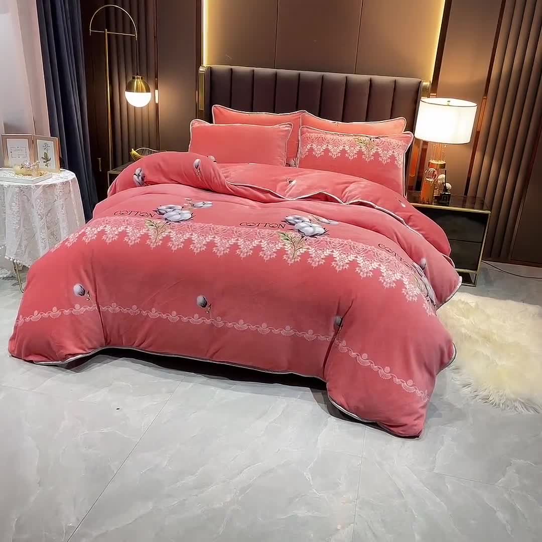 91家纺网 家纺一手货源 找家纺 情煊家纺 2021新款牛奶绒单被套 木棉花开