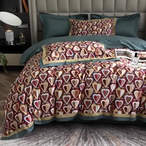 91家纺网 家纺一手货源 找家纺 涞澳 2021新款100支数码印花四件套 丘比特-红