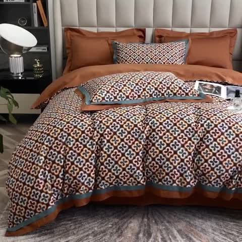 91家纺网 家纺一手货源 找家纺 涞澳 2021新款100支数码印花四件套 丘比特-桔