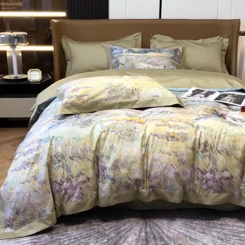 91家纺网 家纺一手货源 找家纺 涞澳 2021新款100支数码印花四件套 素锦