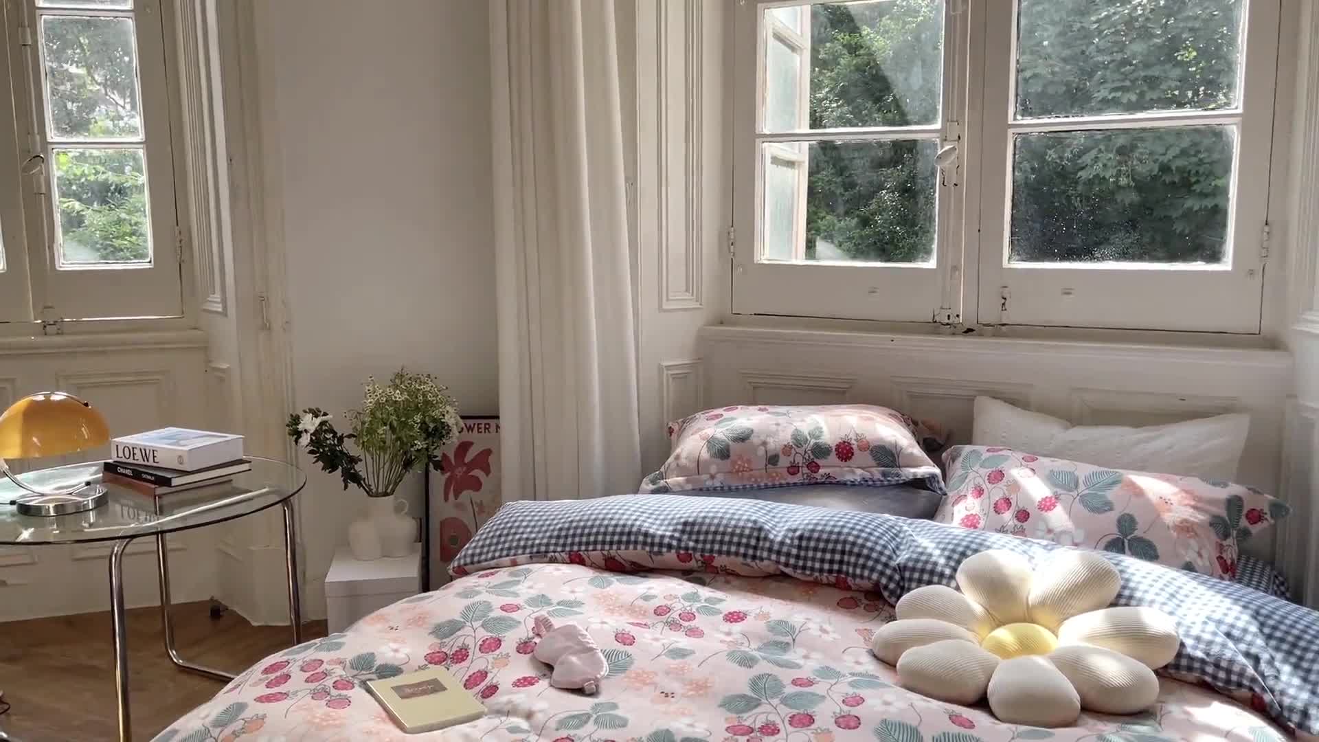 91家纺网 家纺一手货源 找家纺 柚子  2021新款牛奶绒印花四件套 花时