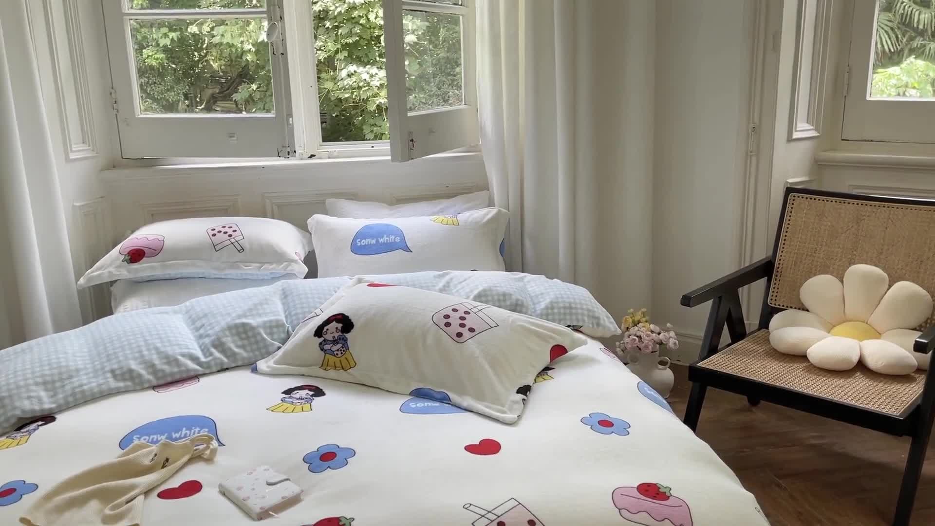 91家纺网 家纺一手货源 找家纺 柚子  2021新款牛奶绒印花四件套 公主白