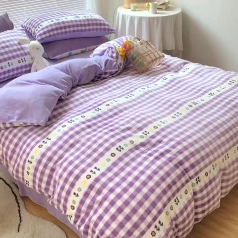 91家纺网 家纺一手货源 找家纺 金爱家 2021新款牛奶绒暖边四件套 郁金香紫