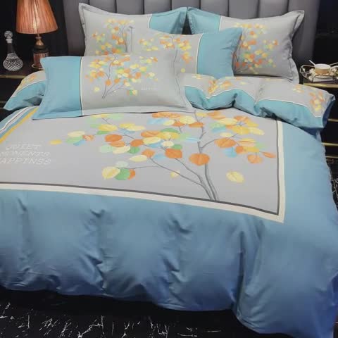 91家纺网 家纺一手货源 找家纺 金爱家 2021新款大版磨毛花卉系列四件套 庭叶向晚-兰