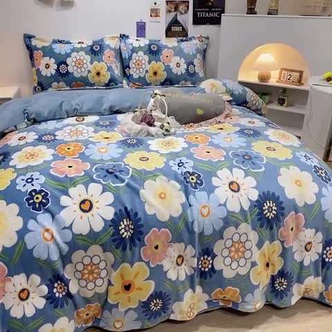 91家纺网 家纺一手货源 找家纺 珺柔家纺2021新款牛奶绒印花四件套 繁花