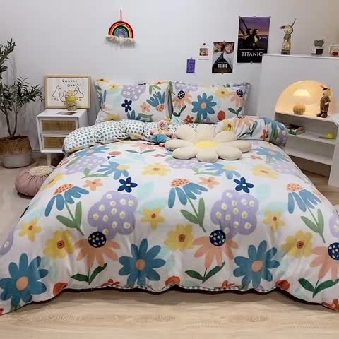 91家纺网 家纺一手货源 找家纺 珺柔家纺2021新款牛奶绒印花四件套 静柔