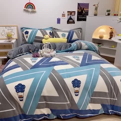 91家纺网 家纺一手货源 找家纺 珺柔家纺2021新款牛奶绒印花四件套 可爱筒