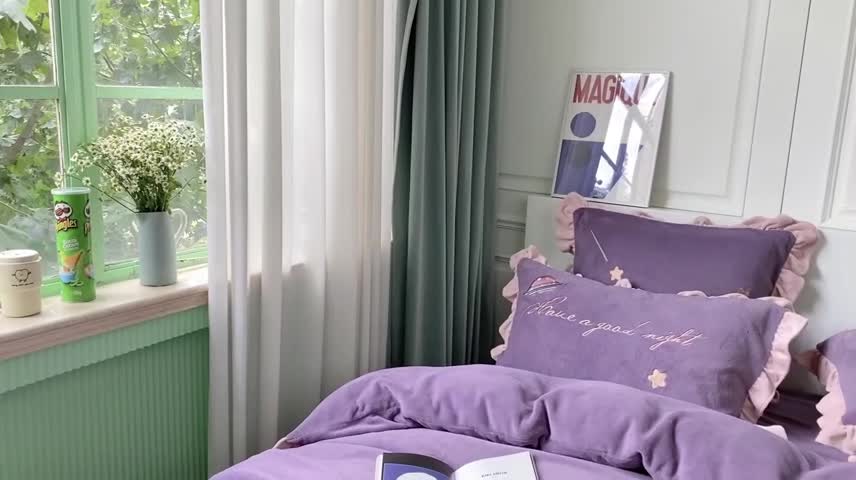 91家纺网 家纺一手货源 找家纺 柚子YOUTH 2021新款牛奶绒工艺款四件套-实拍 星球漫步紫