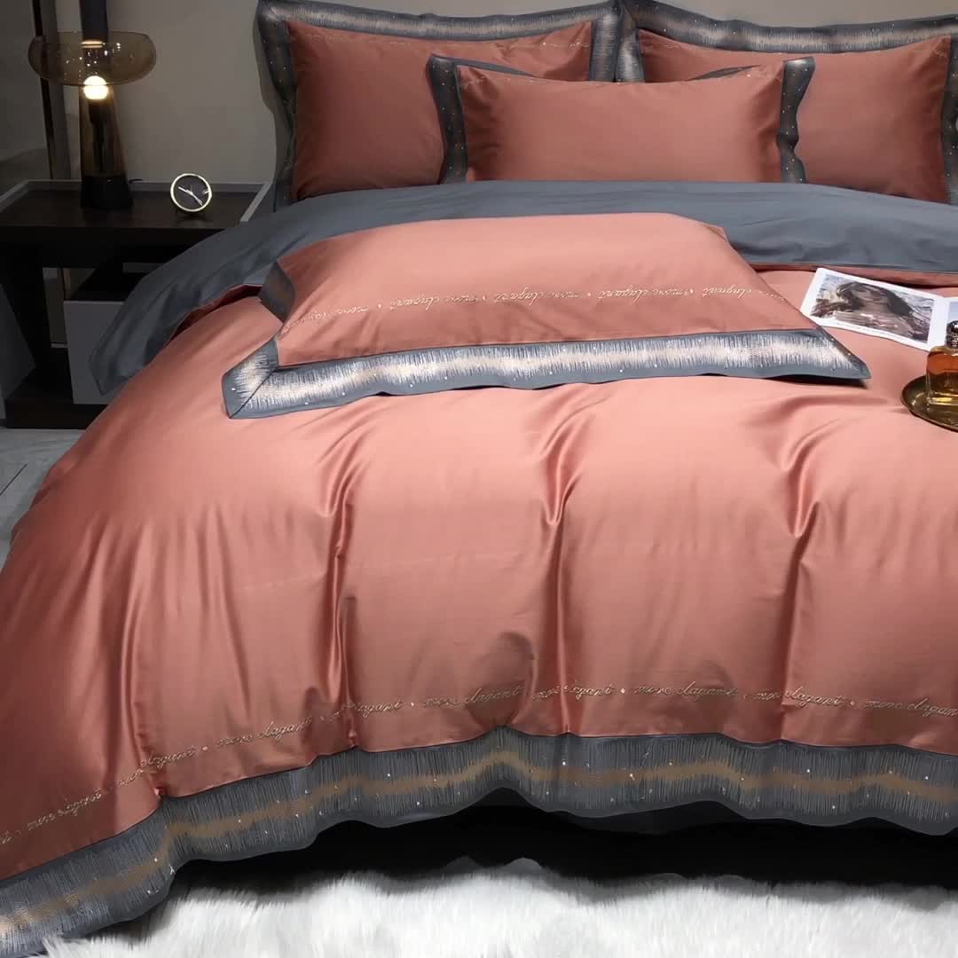 91家纺网 家纺一手货源 找家纺 爱缦 2021新款星空系列100支长绒棉奥棉四件套 西柚桔