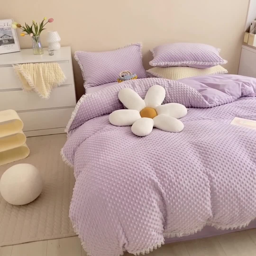 91家纺网 家纺一手货源 找家纺 玛奇朵 2021新款豆豆绒珍珠款四件套-梦露系列 梦露-丁香紫